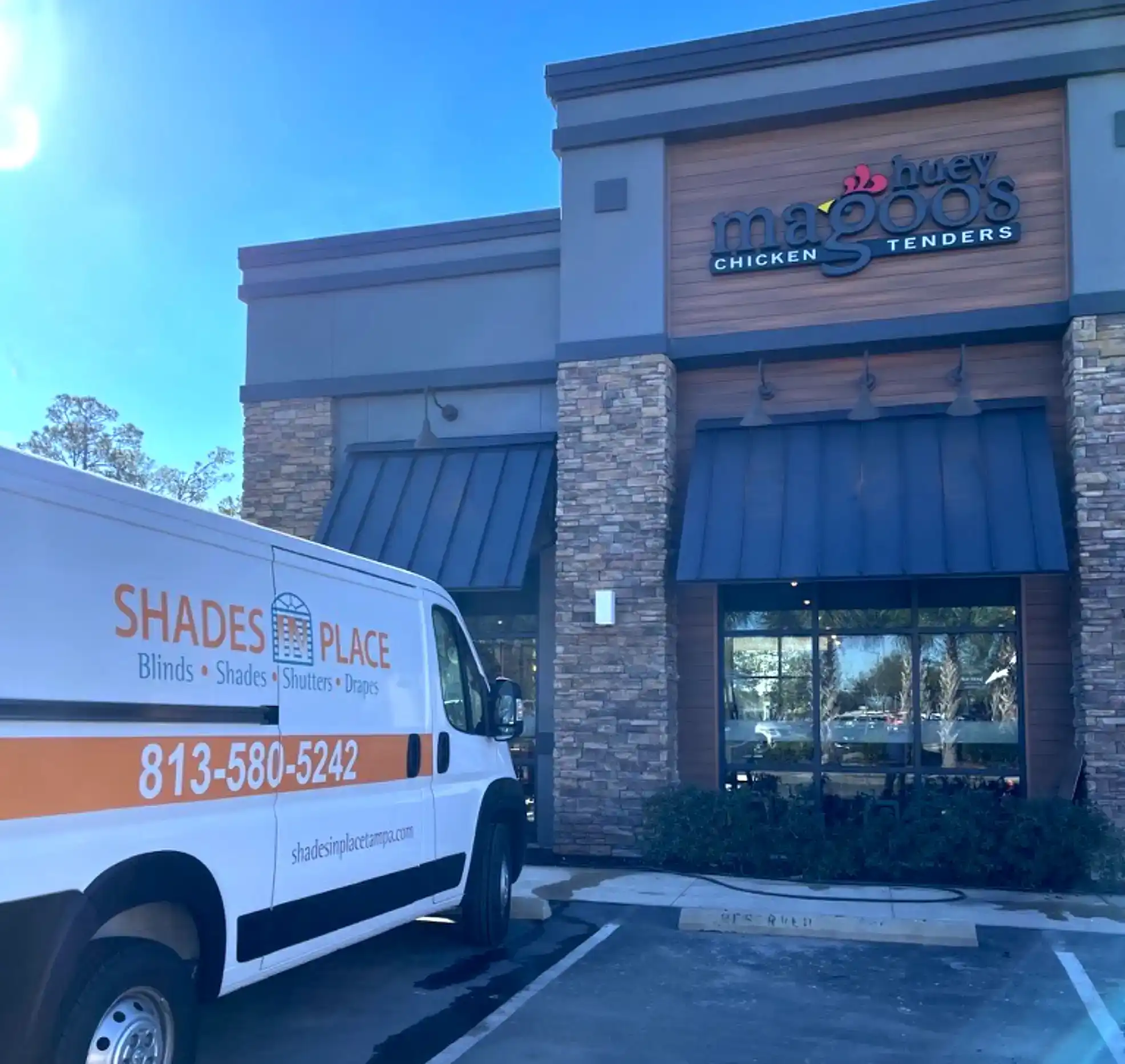 Magoos Restaurant with Shades In Place truck parked