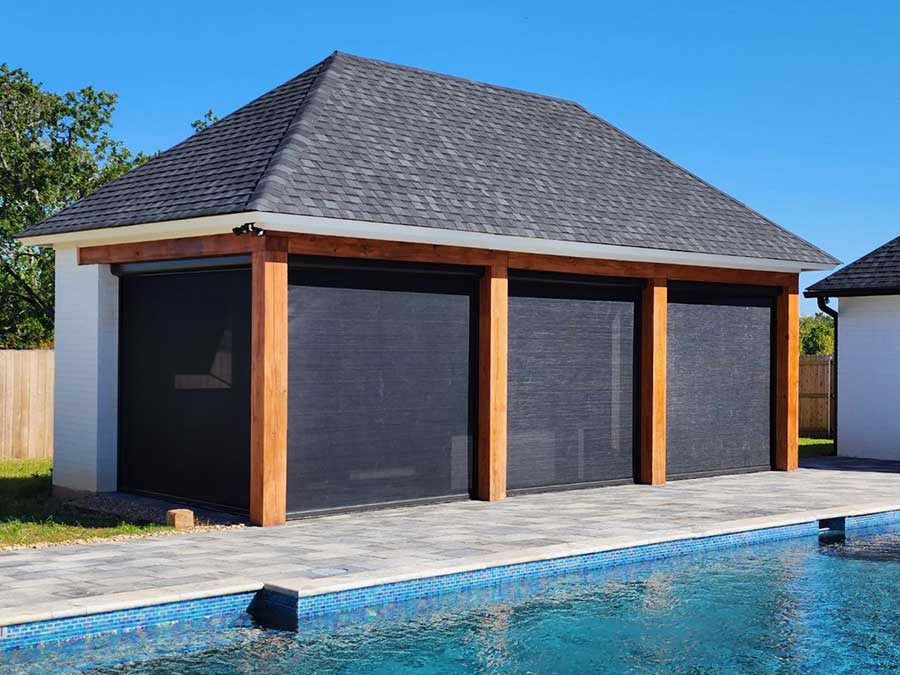 Pool house with screens for bug protection