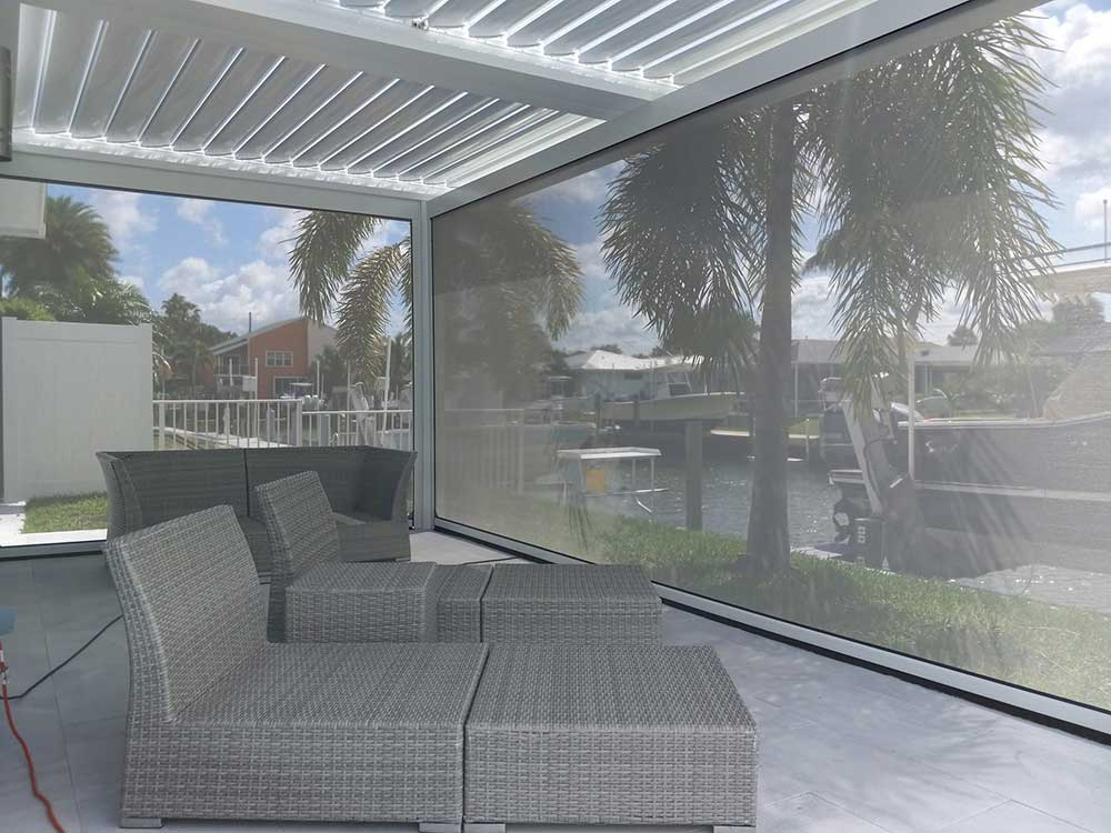 Inside a Florida patio with screens down